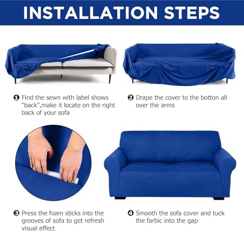 Peryiter 3 Pcs Couch and Loveseat Sofa Covers,Blue,Milk Silk - Image 3