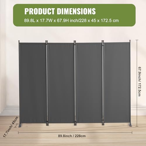 VEVOR Room Divider, 4 Panel Room Dividers and Folding Privacy Screens, Fabric Partition Room Dividers for Office, Bedroom, Dining Room, Study, Freestanding, Grey - Image 7
