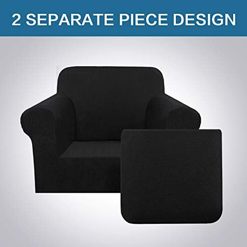 H.VERSAILTEX 2 Piece Stretch Stylish Furniture Cover/Protector Chair Covers for Living Room Soft with Elastic Bottom for Kids, Spandex Jacquard Fabric Small Checks(Chair, Black) - Image 3