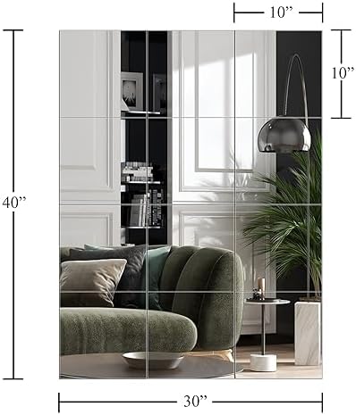 Home Gym Mirror Tiles, 10" x 10" x 12PCS Wall Mirror Tiles Frameless Glass - Image 3