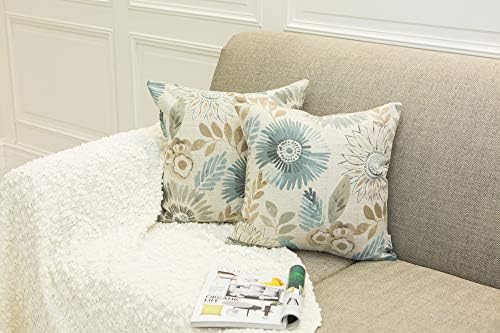 Mika Home Pack of 2 Decorative Throw Pillows Cases Cushion Cover for Sofa Couch Bed,Sunflower Pattern,20x20 Inches,Blue Cream - Image 3