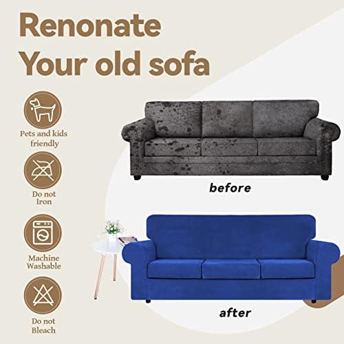 WEERRW 4 Pieces Couch Cover for Sofa Velvet Sofa Cover Washable, Royal Blue - Image 5