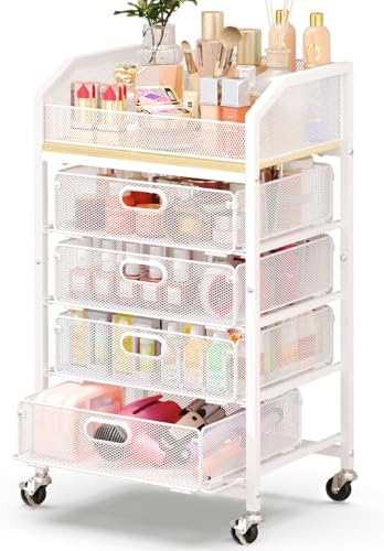 Goovilla Rolling Makeup Organizer Cart with Drawers, 5 Tier Metal, White by Goovilla