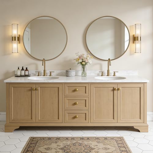 WallBeyond Round Wood Mirror, 32" Round Modern Decoration Large Circle Wall Mirror for Bathroom Living Room Bedroom Entryway, Honey - Image 4