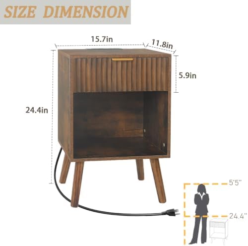 Fultyle Mid Century Modern Nightstand with Charging Station, Bedside Table - Image 4
