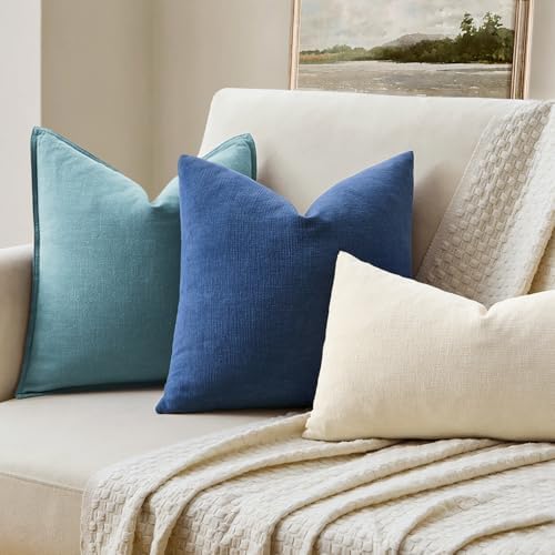MIULEE Navy Blue Chenille Couch Euro Throw Pillow Covers, 22x22 - Image 2