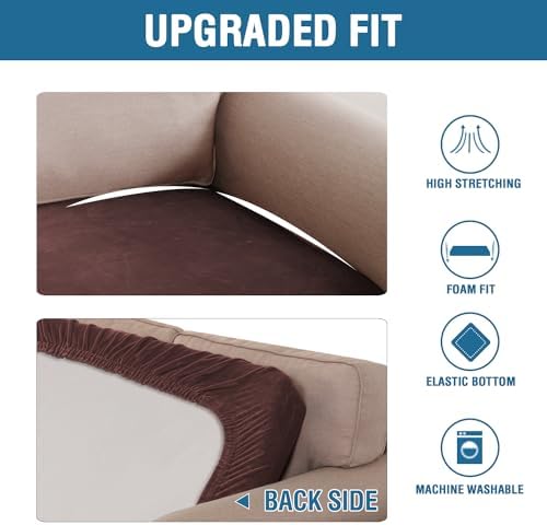 H.VERSAILTEX Velvet Stretch Individual Couch Cushion Cover Plush Slipcover for Loveseat Sofa Furniture Protector Seat Cover (1 Piece Loveseat Cushion Cover, Brown) - Image 6