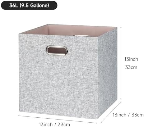 Posprica Collapsible Storage Bins,13×13 Foldable Storage Cube Boxes Fabric Drawer Fabric Storage Bins Vinyl Record Woven Gray, 4 Pack - Image 2