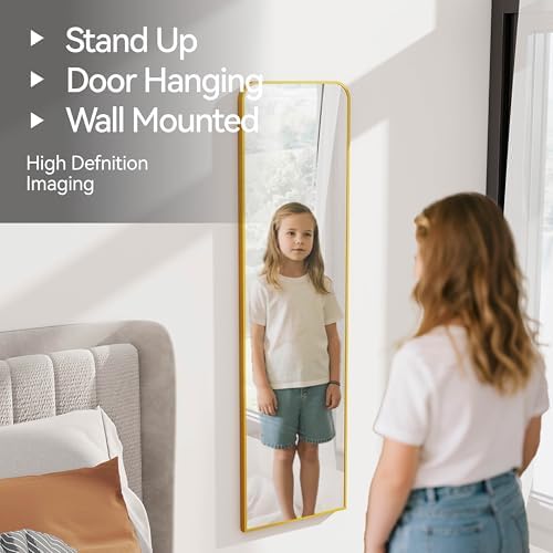 57x16" Full Length Mirror Floor Stand,Over the Door,Wall Mounted Gold - Image 5