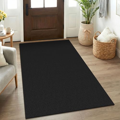 KOZYFLY Rugs for Entryway 3x5 ft Washable Area Rug Non Slip Rubber Backed Entry Rug Woven Indoor Door Mat Cotton Kitchen Rugs Floor Carpet for Entryway, Foyer, Backdoor, Black/Dark Grey by KOZYFLY