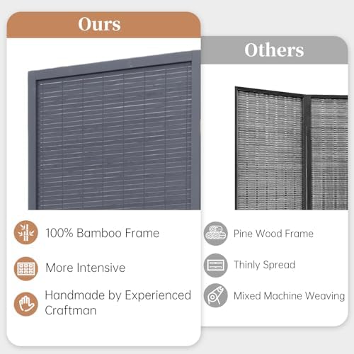 Room Divider Folding Privacy Screens,Hand-Made Natural Bamboo Room Dividers - Image 2