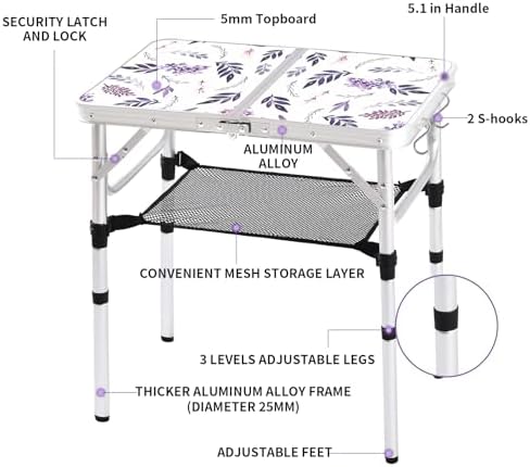 Yriuat Folding Camping Table 2ft Portable Picnic Table, Misty Lilac - Image 4