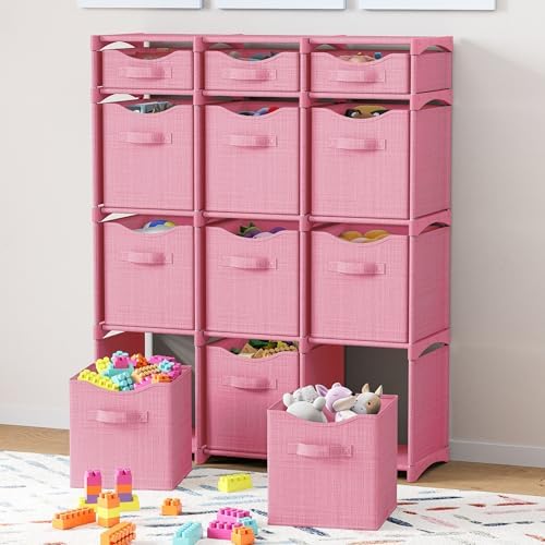 Cube Storage Organizer with Storage Bins Included - The Perfect Closet Organizers and Storage Solution. Includes 12 Storage Cubes, Great For Toy Storage, Closet Storage, Clothes Storage (Pink) - Image 2