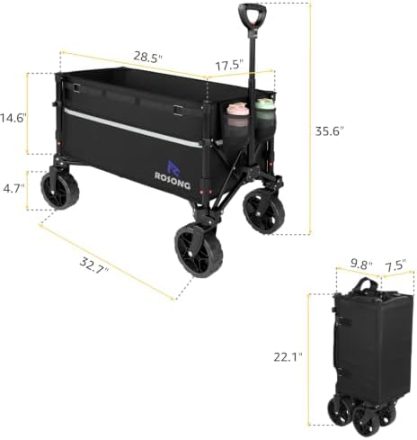 ROSONG Collapsible Wagon Cart with Wheels Foldable - Folding Utility Heavy Duty Wagons Carts for Grocery Sports Garden Shopping Camping Wheelbarrows (Black, 120L) - Image 6
