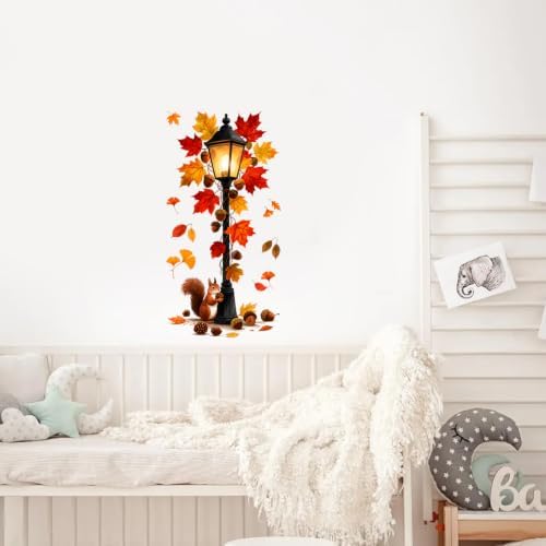 Autumn Lantern Squirrel Wall Decals Peel and Stick Fall Wall Stickers, Woodland Animal Removable Vinyl Wall Decor, Rustic Nature Wall Art for Bedroom Living Room Nursery Farmhouse Home Decorations - Image 6