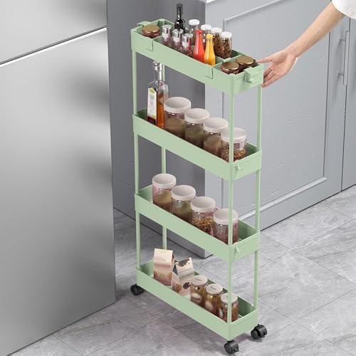 SPACELEAD 2-piece Set Slim Storage Cart 3 Tier,Bathroom Organizer Rolling Utility,Mobile Shelving Unit Slide Out for Office, Kitchen, Laundry Room & Narrow Places - Image 5