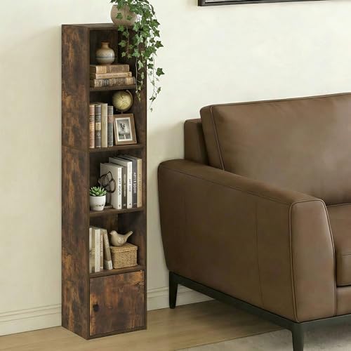 Furinno LUDER Book Shelf, 5-Tier Bookshelf with Open Shelf, Standing Bookcase with 1 Door Cabinet, 9.3 x 12 x 52, for Organization and Storage, for Living Room, Bedroom, Home Office, Amber Pine - Image 5
