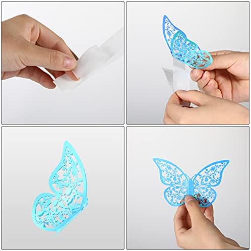 Bememo 72 Pcs 3D Butterfly Wall Decals, 3 Sizes,Holographic Blue | Metallic Hollow Design for Bedroom Living Room, Removable Adhesive Wall Decor, Easy Peel Stick Party Decoration Stickers - Image 5