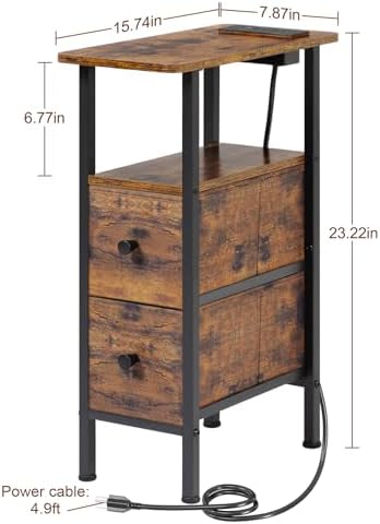LOAKEKEL Narrow End Table with Charging Station, Small Nightstand - Image 3