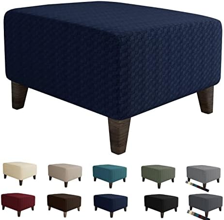 MAXIJIN Jacquard Ottoman Cover Slipcovers Folding Storage Stool Furniture Protector Cover Soft Thick Rectangle Foot Rest Slipcover with Elastic Bottom (Ottoman Large, Navy Blue) by MAXIJIN