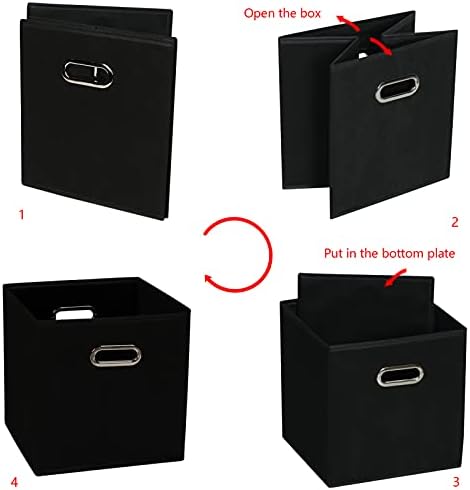 Yunkeeeper storage bins Cubes, Fabric Cube Organizer with Handle, Foldable Cube Bins for Cloth or Accessary Storage, 11x11x11, Set of 6, (black) - Image 5