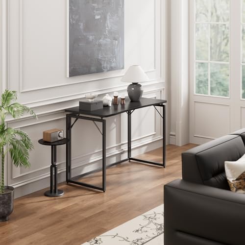 JOYMOOP 47.2" Black Folding Desk, No Assembly, Wooden Top, Large Size - Image 4