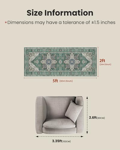 AMADA HOMEFURNISHING 2x5 Washable Runner Rug, Low-Profile Kitchen Rugs with Non-Slip Backing & Durable Edge Binding, Vintage Entryway Runner Rug for Bedroom & Hallway - Image 2