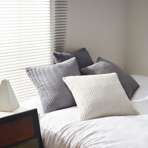 Topfinel 55x55cm Gray Set of 4 Corduroy Pillow Covers Cushion Cover Decorative Cushion Cover Sofa Cushion Deco for Sofa Bedroom Living Room Balcony Children Gradient - Image 5
