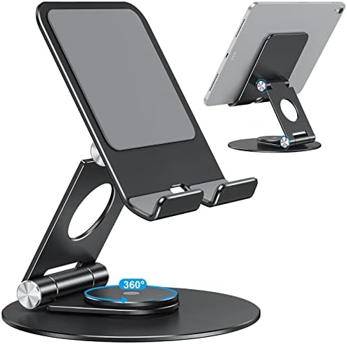 OMOTON Swivel Tablet Stand for iPad with 360 Rotating Base, Foldable Adjustable Holder for Drawing, Compatible with iPad Pro/Air/Mini and More, Black Gray by OMOTON