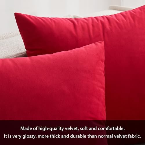 MIULEE Velvet Throw Pillow Covers 18x18 Inch Pack of 2 Red - Image 3