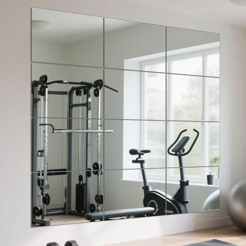 Full Length Wall Mirror Tiles, HD Glass Gym Mirror, Set of 12Pcs 12″×16″ Wall Mounted Mirrors for Home Gym, Dance Yoga Studio, Bedroom, Door by Unknown