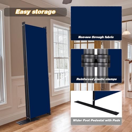 Room Divider, 4 Panel Folding Privacy Screens with Wider Feet, Navy Blue - Image 4