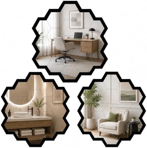 3pcs Hexagon Wall Mirror Decor, Self Adhesive Mirror Stickers, Decorative Mirror Tiles for Bedroom Bathroom Living Room Entryway Modern Moroccan Boho Wall Accents by YOORORO