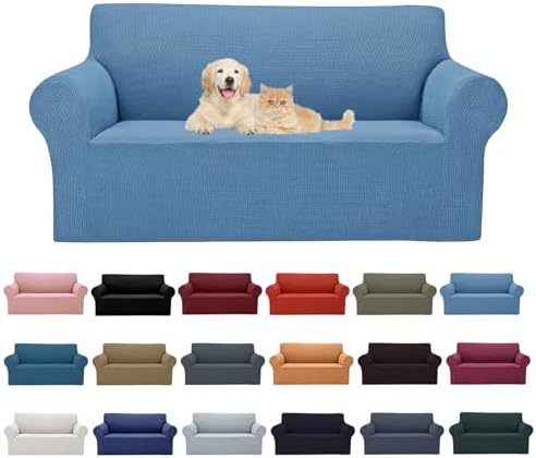 Cupuamon 2026 New Stretch Loveseat Sofa Slipcovers Couch Cover for 2 Cushion Furniture Protector Sofa Covers with Elastic Bottom Jacquard Fabric Small Checks for Pets, Kids - Riverside by Cupuamon