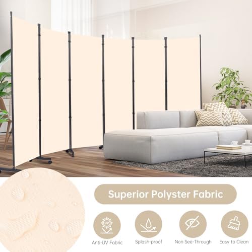 Room Divider Large 6 Panel Privacy Screen,Portable Room Partition on Wheels - Image 4