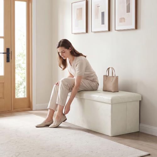 OLIXIS 30 Inch Folding Storage Ottoman Bench, Upholstered Foot Rest Stool - Image 2