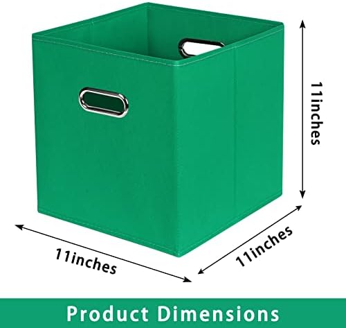 Green Foldable Storage Bins, 11x11x11, Set of 6, (Fabric Cube Organizer with Handle, for Cloth or Accessory Storage) - Image 2