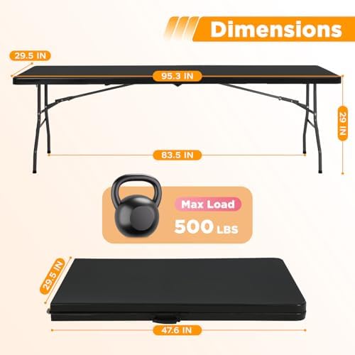 FDW | 8FT Folding Table | Black | Portable Plastic Table - Image 3