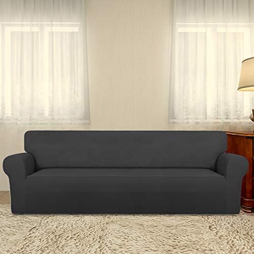 PureFit Stretch Couch Covers for Sofa 4 Seater Slipcovers Dark Gray - Image 2