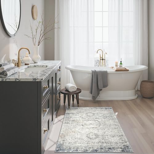 Soalmost 2x3 Washable Rugs for Kitchen, Entryway, Small Area Rug Blue/Ivory - Image 4
