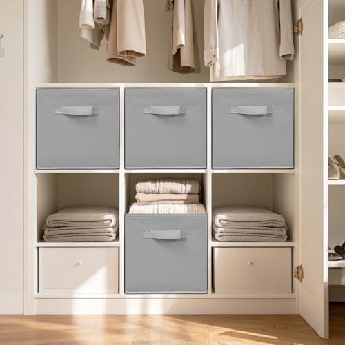 11 Inch Fabric Storage Cubes, Sturdy Foldable Storage Bins, Heavy Duty Cube Organizer for Clothes, Blankets, Shelves, Closets, Bedroom, Living Room, Gray, 9 Pack - Image 4