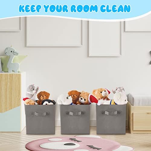 Yinder 12 Pcs Cube Storage Bin Grey 10.5''x10.5''x11'' Storage Bins for Playroom Decor Colorful Bins for Kids Foldable Baskets for Nursery Organizer Boxes Fabric Boxes - Image 5