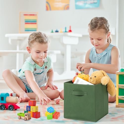 Stero Fabric Storage Bins 6 Pack Fun Colored Durable Storage Cubes with Fabric Handles Foldable Cube Baskets for Home, Kids Room, Closet and Toys Organization Dark Green - Image 4