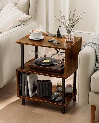 Frylr Side Table, Night Stand and End Table with Power Outlets and USB Ports, Strong Metal Frame, 44lb Capacity per Tier and Leveling Feet for Bedroom, Bedside, Living Room Small Space, Rustic Brown - Image 4