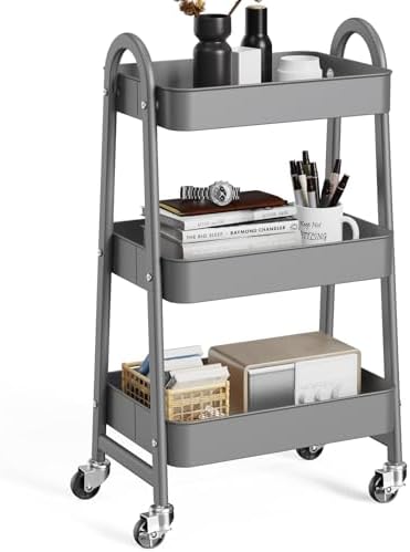 OLIXIS Metal Rolling Storage Utility Cart with Lockable Wheels 3 Tiers by OLIXIS