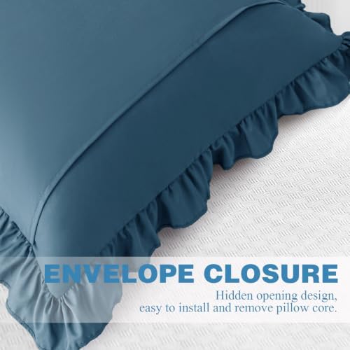 KKJIAF 2 Pack Ruffle Pillow Cases 18x18 Inches, Dark Blue - Image 6