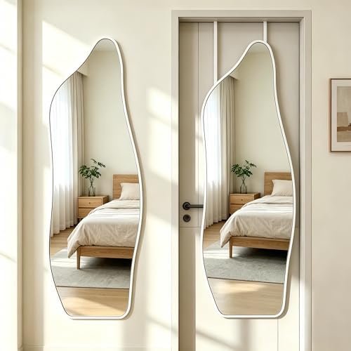 48"x16" Full Length Door Mirror, Dolphin Hanging Mirror, White by JAWGLOW