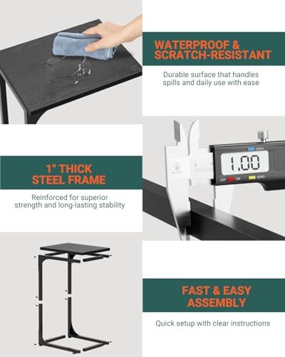 C-Shaped Side Table for Couch - Small Coffee Stand Sofa Tray Desk with Metal Frame and Waterproof Scratch Resistant, Modern End Accent for Living Room, Bedroom, Small Spaces, Black - Image 3
