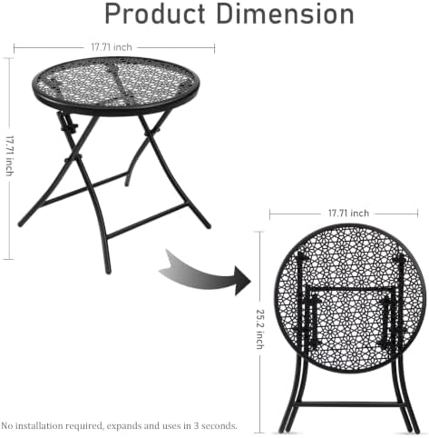 TeoKJ Folding Small Outdoor Side Table, No Assembly Patio Metal Desk, Black - Image 3