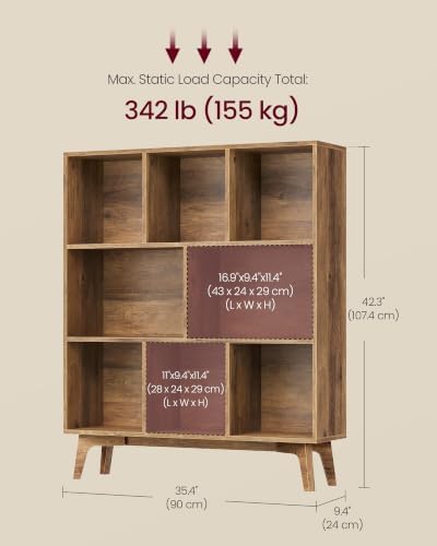 VASAGLE Mid-Century Modern 8-Cube Bookshelf, 35.4 x 9.4 x 42.3 Inch - Image 3